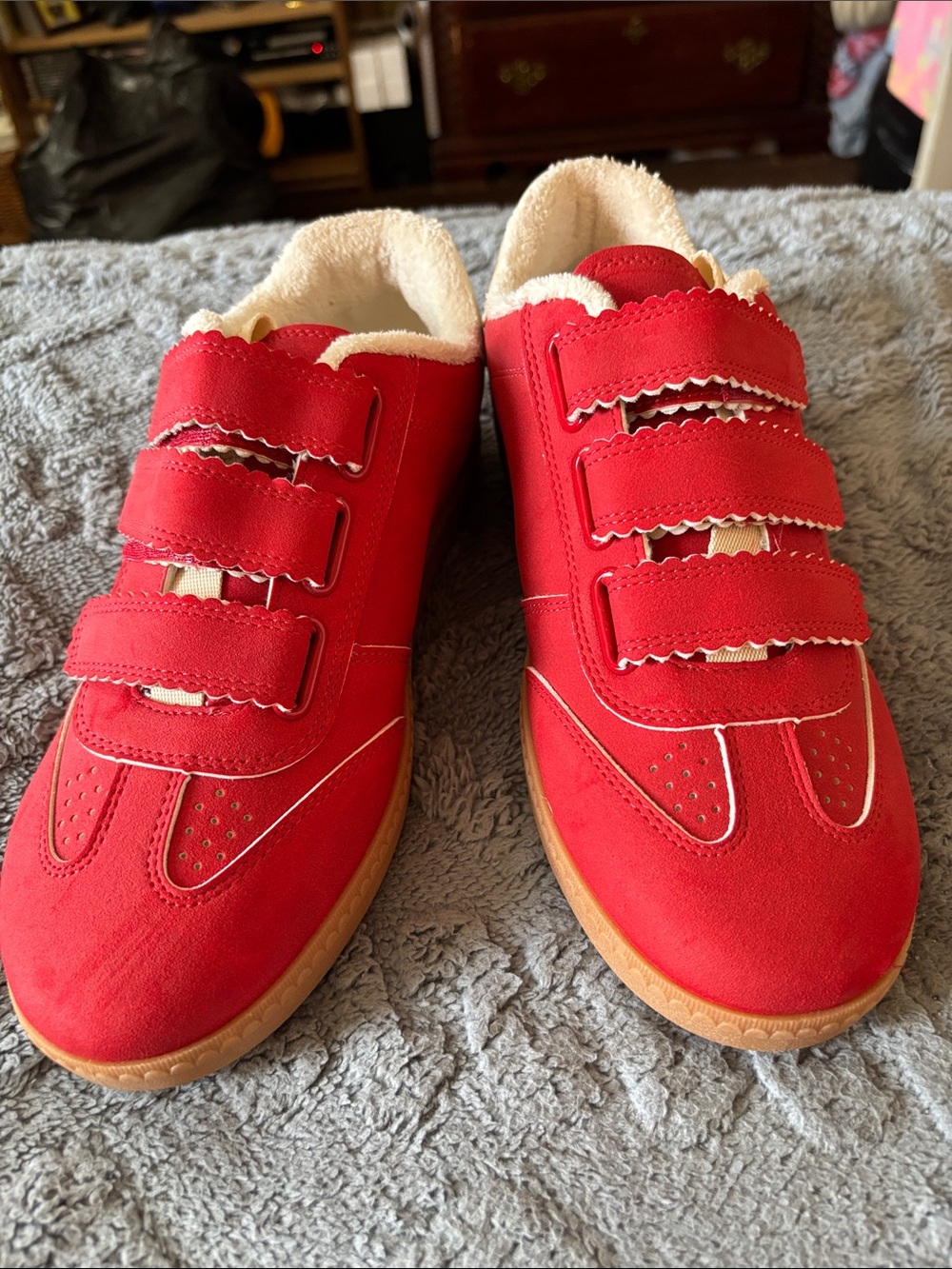 Women’s Red Faux-Suede Velcro Sneakers